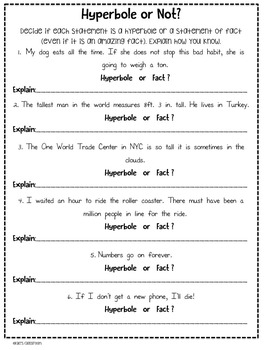 hyperbole figurative language interactive notes and student writing