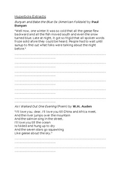 Preview of Hyperbole Examples Worksheet