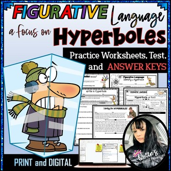 Preview of Figurative Language HYPERBOLE Worksheets (Print and Digital)