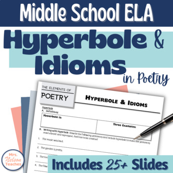 Preview of Hyperbole Worksheet Idioms Worksheet in Middle School Poetry