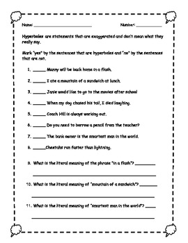 hyperbole worksheets teaching resources teachers pay teachers