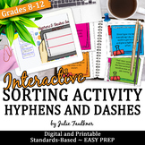Hyphens and Dashes Grammar Sorting Game, Printable and Digital