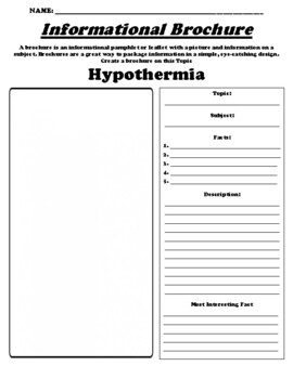 Preview of Hypothermia "Informational Brochure" WebQuest & Worksheet