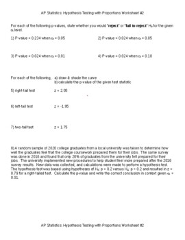 Preview of Hypothesis Testing with Proportions Worksheet #2