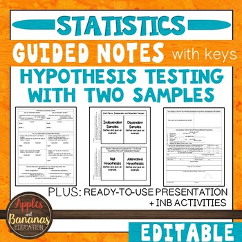 Preview of Hypothesis Testing with Two Samples - Guided Notes, Presentation, INB Activities