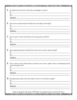 Hypothesis, Independent Variable, and Dependent Variable Worksheet One