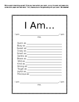 Preview of I AM - Poem Writing Using Similes