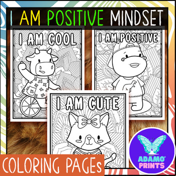 Preview of I AM Positive Mindset Coloring & Writing Pages Poster Bulletin Board Ideas