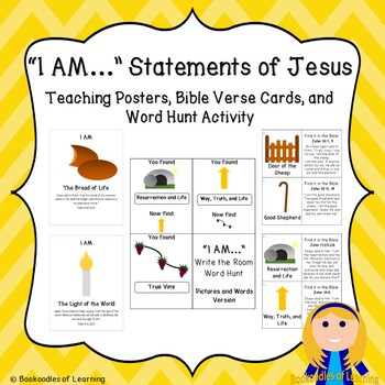 Preview of I AM Statements of Jesus: Teaching Posters, Bible Verse Cards & Word Hunt