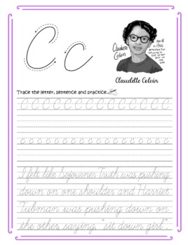 Preview of I Am Black History Handwriting Letter C cursive (3rd and 4th grade)