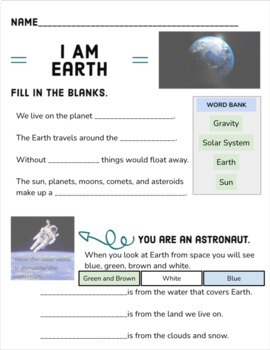 Preview of I Am Earth Worksheet
