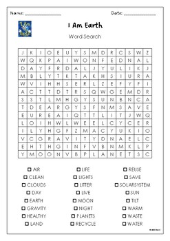 I Am Earth by Rebecca McDonald Word Search Activity by MsZzz Teach