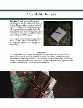 Preview of I Am Malala Journals (entry/exit tickets)