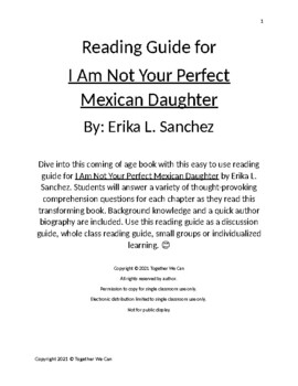 I Am Not Your Perfect Mexican Daughter Complete Reading Guide Tpt