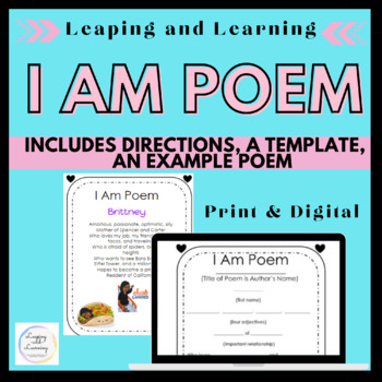Preview of I Am Poem Activity *Digital and Print 
