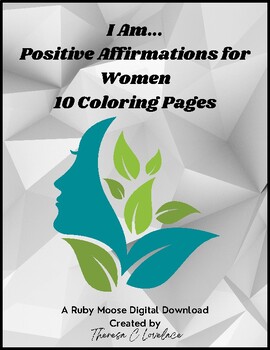 Preview of I Am...Positive Affirmations for Women, 10 Coloring Pages for Adults