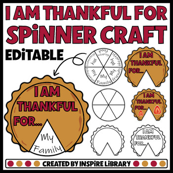 Preview of I Am Thankful Craft | Thanksgiving Spinner Pie Game Craft writing bulletin board