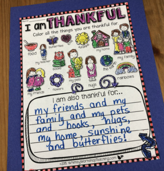 Preview of I Am Thankful FREE Writing About Gratitude - Whimsy Workshop Teaching