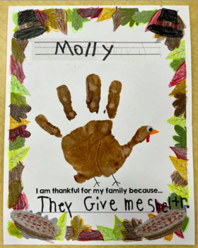 Preview of I Am Thankful For My Family Turkey Handprint Writing Thanksgiving Craft Activity