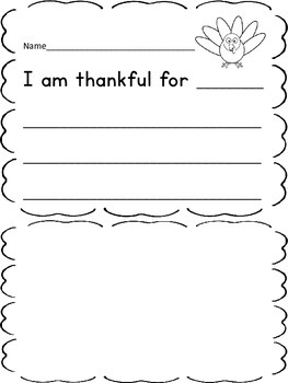 I Am Thankful For Thanksgiving Writing Prompt Sheet by My Kinder Garden