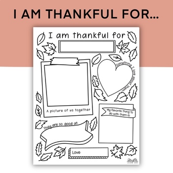 Preview of I Am Thankful For Worksheet, Thanksgiving Activity, Gratitude Coloring Page PDF