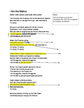 Preview of "I Am the Walrus" by the Beatles Lyrics Analysis for Music Like Poetry
