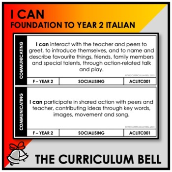 Preview of I CAN | AUSTRALIAN CURRICULUM | FOUNDATION TO YEAR 2 ITALIAN