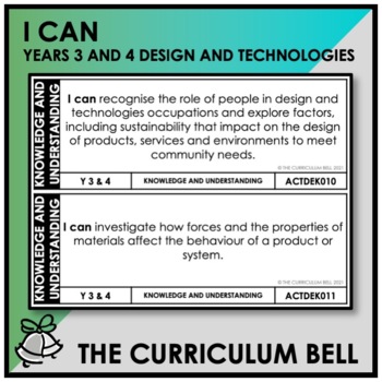 Preview of I CAN | AUSTRALIAN CURRICULUM | YEARS 3 AND 4 DESIGN AND TECHNOLOGIES
