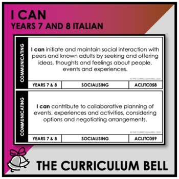 Preview of I CAN | AUSTRALIAN CURRICULUM | YEARS 7 AND 8 ITALIAN
