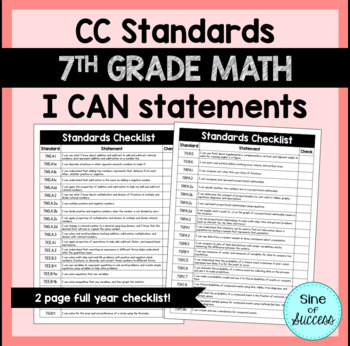 Preview of I CAN STATEMENTS 7th Grade Math Common Core Standards