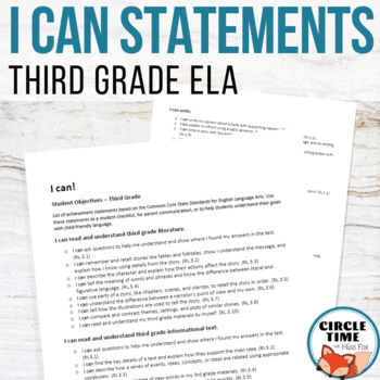Preview of I CAN Statements 3rd Grade ELA Assessments Common Core