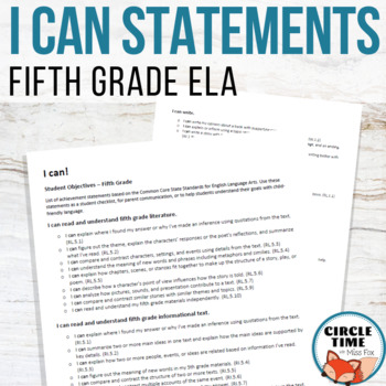 Preview of I CAN Statements 5th Grade ELA Assessments