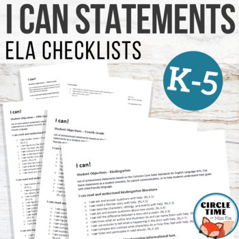 Preview of ELA I Can Statements K-5, Common Core Checklist, Student Friendly Language
