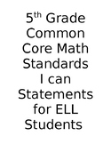I CAN Statements for 5th Grade Math Standards Common Core ELL