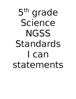 Preview of I CAN Statements for 5th Grade Science Standards NGSS ELL