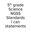 I CAN Statements for 5th Grade Science Standards NGSS ELL