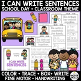 I CAN WRITE SENTENCES - School Theme - Color, Trace, Box, Write