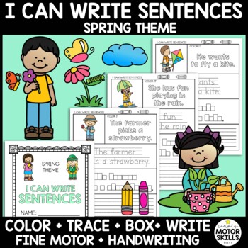 Preview of I CAN WRITE SENTENCES - Spring Theme - Color, Trace, Box, Write - Handwriting