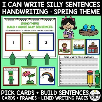 Preview of I CAN WRITE SILLY SENTENCES - Build and Write Sentences - Spring Theme