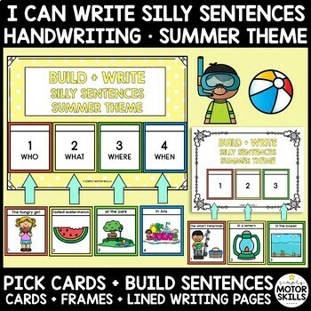 Preview of I CAN WRITE SILLY SENTENCES - Build and Write Sentences - Summer Theme