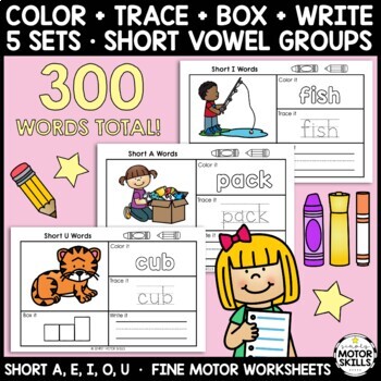 Preview of I CAN WRITE WORDS - Short Vowel Groups - Color + Trace + Box + Write
