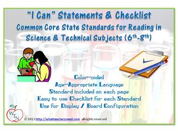 Preview of I CAN statements for CCSS- Reading in Science & Technical Subjects (6th-8th)