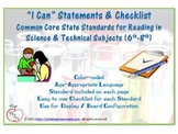 I CAN statements for CCSS- Reading in Science & Technical 