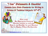 I CAN statements for CCSS- Writing in Science & Technical 