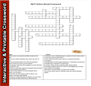 Preview of I&CT - Unit 1 Online World Interactive & Printable Crossword Puzzle 10th-12th
