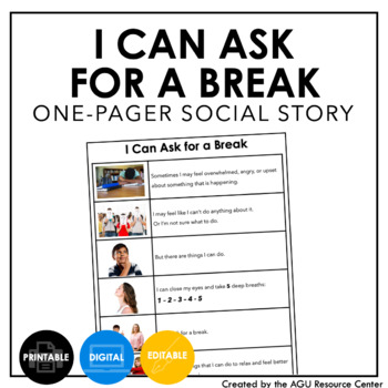 Preview of I Can Ask for a Break Social Story | ONE-PAGER | EDITABLE