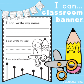 Preview of I Can Back to School Banner Activity | Name Writing and Scissor Skills