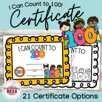Preview of I Can Count to 100! Certificate of Completion: Number Sequencing