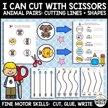 Preview of I Can Cut with Scissors - Cutting Lines & Shapes - Animal Theme - Cut Glue Write