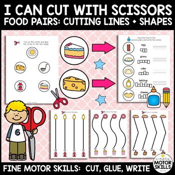 Preview of I Can Cut with Scissors - Cutting Lines & Shapes, Glue, Write - Food Theme